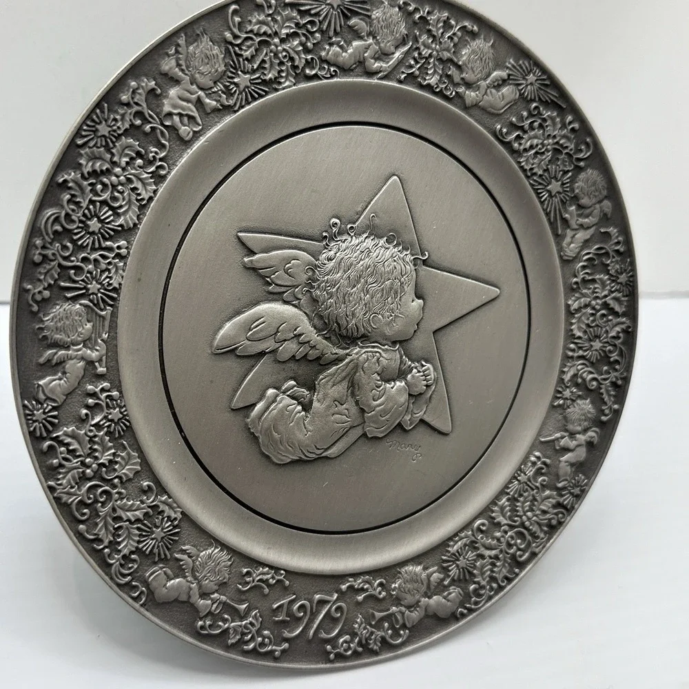 Hallmark  1979 Little Gallery Fine Pewter Christmas Plate Star Angel w Box